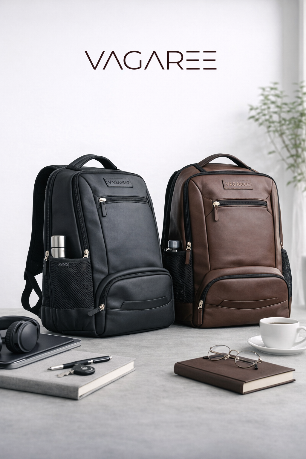VAGAREE Vegan Leather Laptop Backpack for Men & Women | Premium Office Bag with Smart Organization, Water-Resistant Design & All-Day Comfort | Work, Travel & Daily Use